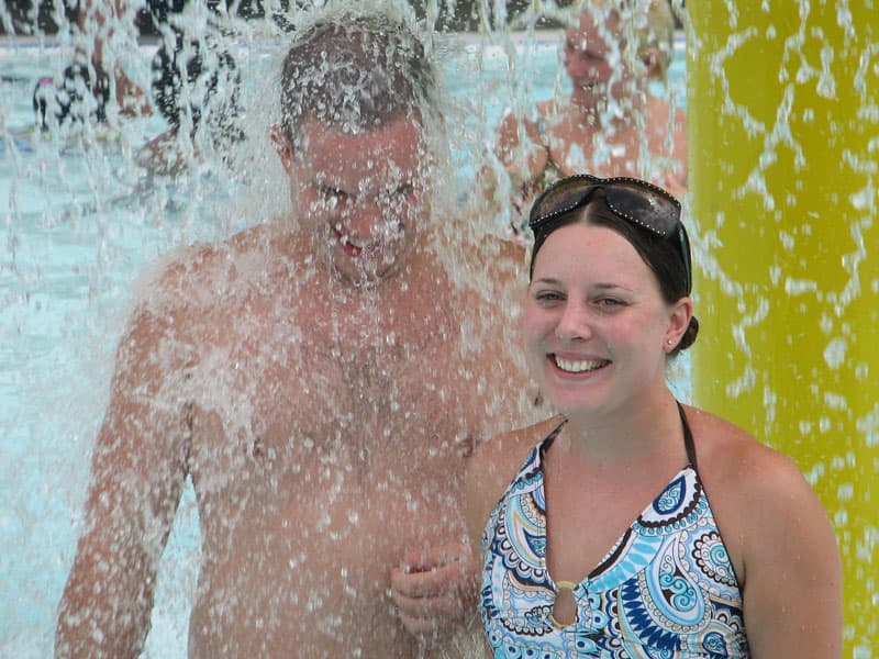 Under the mushroom fountain