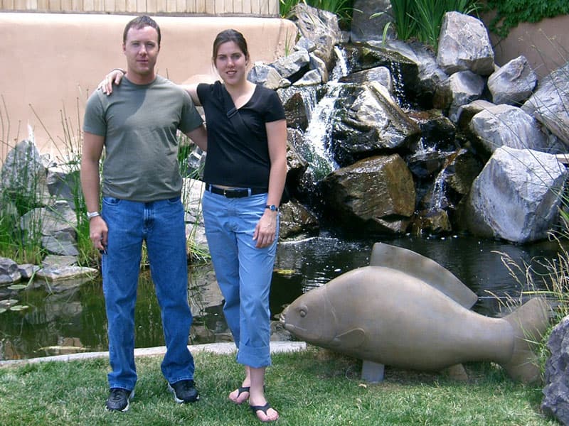 Allen and Anna in gallery courtyard