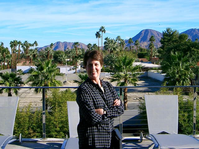 Mom on patio of gallery
